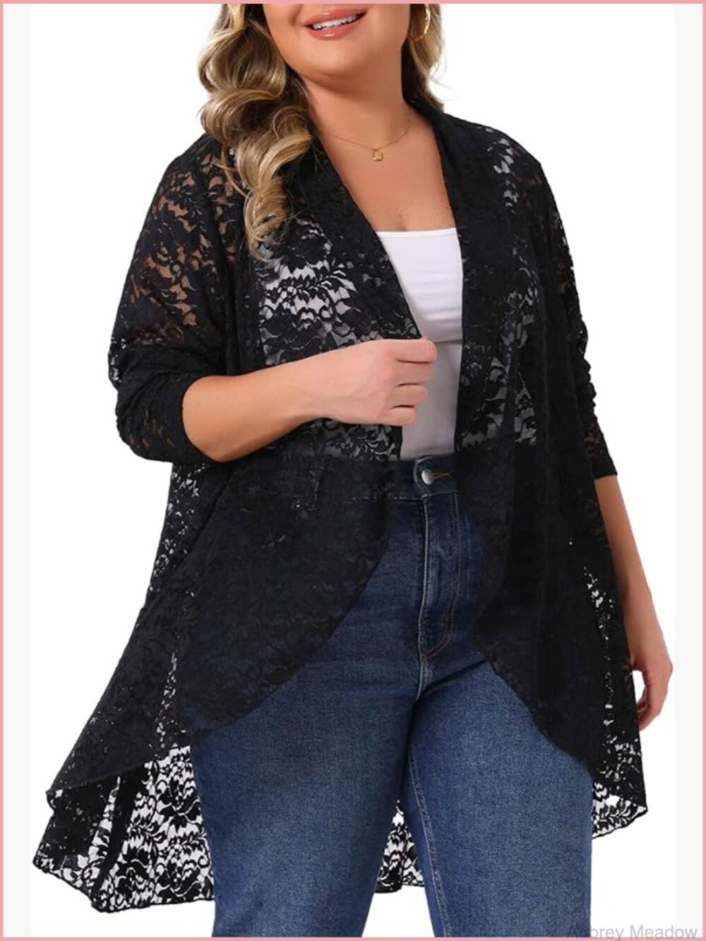 Plus Size Lace Cardigan Open Front Long Sleeve Sheer Crochet Cover Up